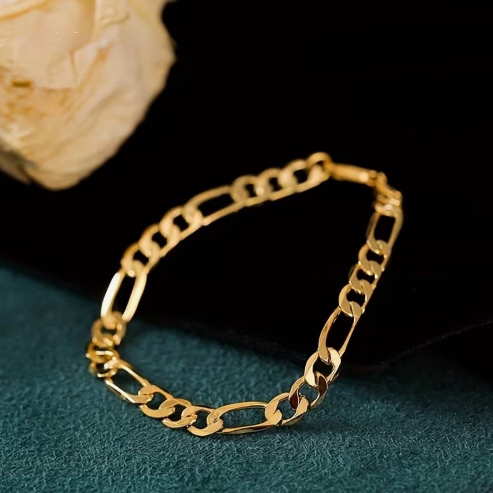 18k Gold Plated Figaro Chain Bracelet Stainless Steel